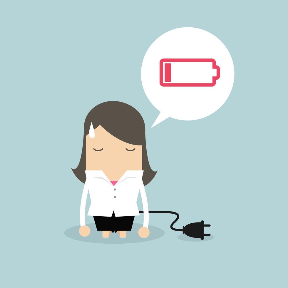 Businesswoman feeling tired and low battery. vector