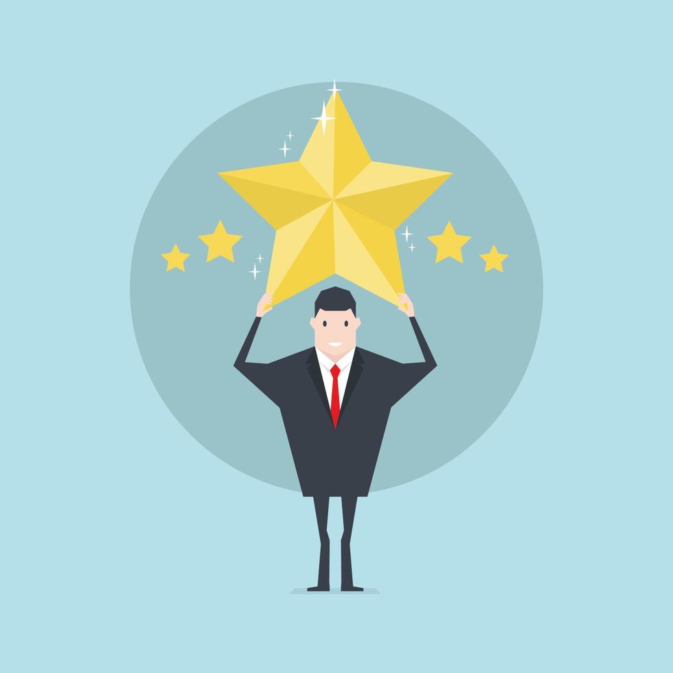 The Businessman holding five gold stars for rating. vector