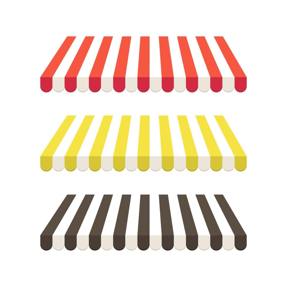 Set of colorful striped awnings for shop and marketplace. vector