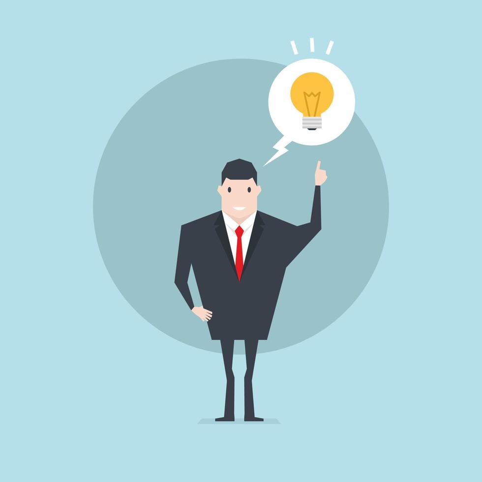 Businessman with light bulb in speech bubble get the idea. vector