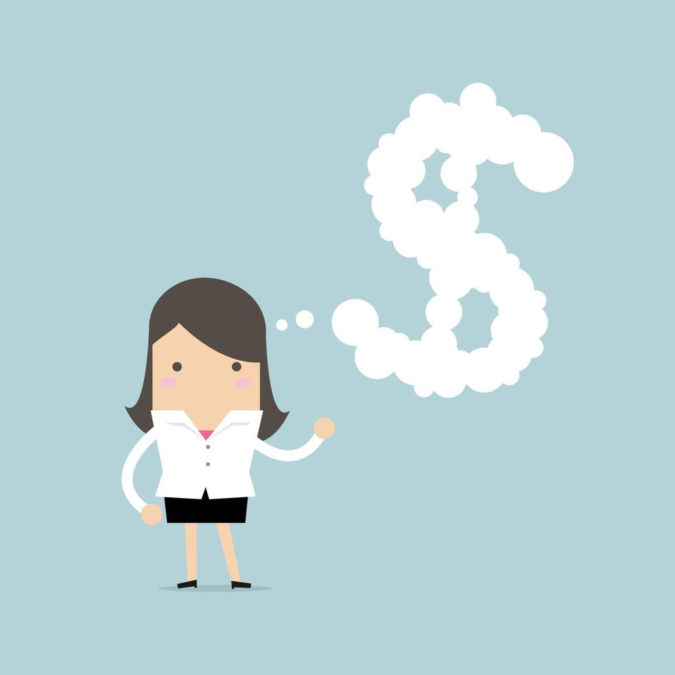 Businesswoman thinking about money. vector