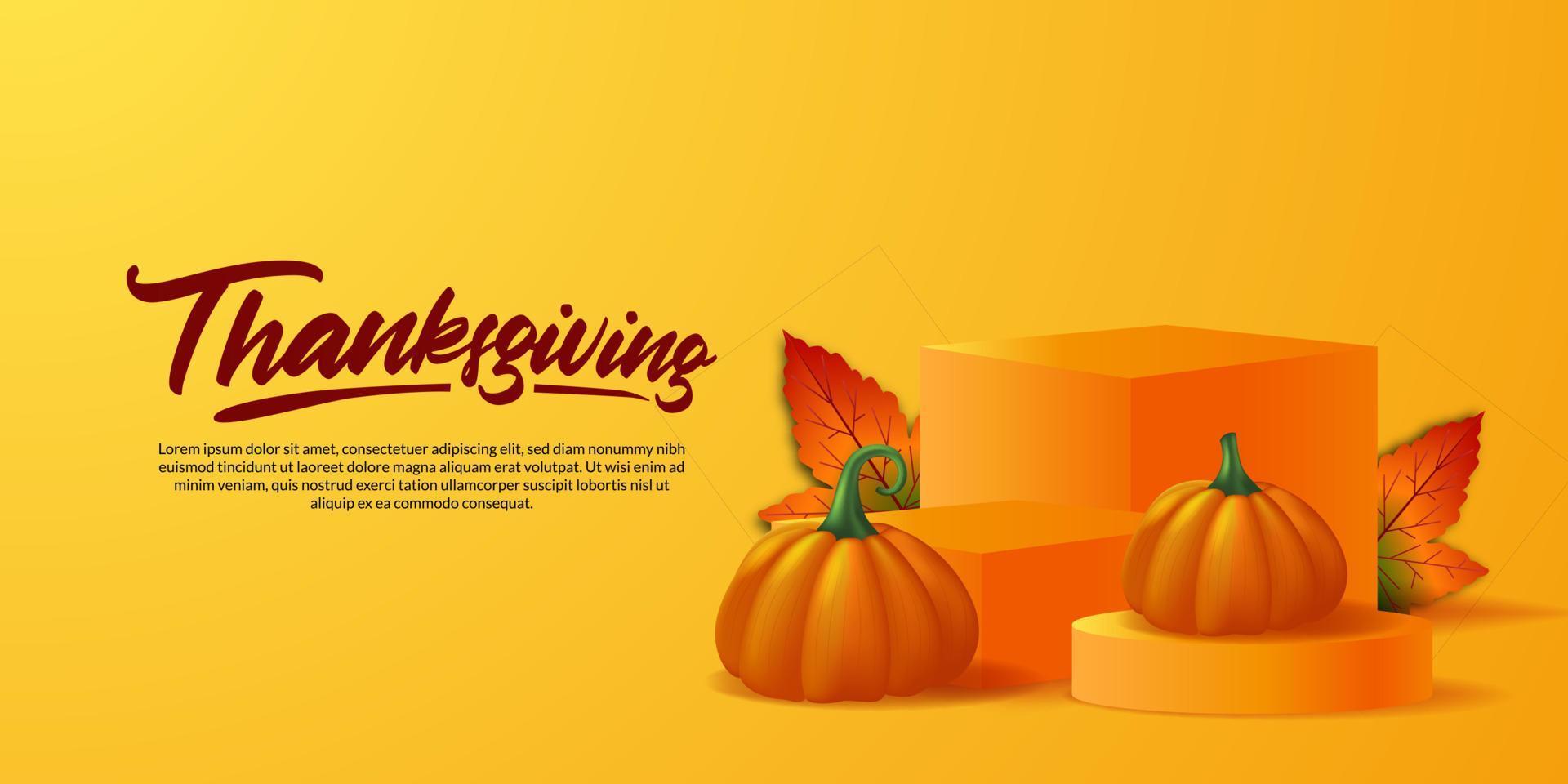 Thanksgiving autumn fall 3d realistic pumpkin greeting card poster banner template vector
