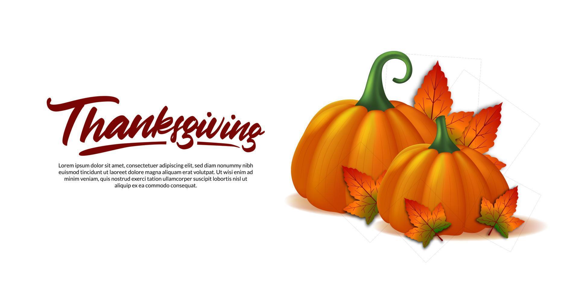 acción de gracias otoño otoño plantilla de banner de cartel de tarjeta de felicitación de calabaza realista 3d vector