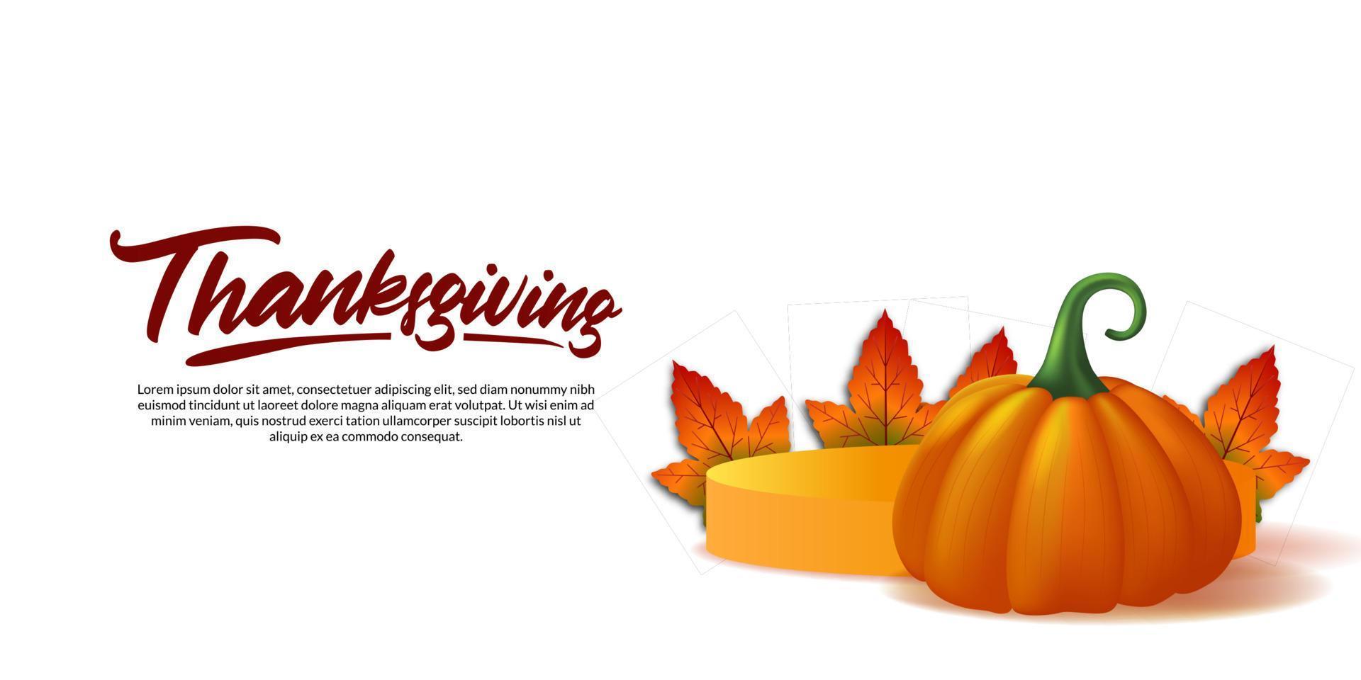 acción de gracias otoño otoño plantilla de banner de cartel de tarjeta de felicitación de calabaza realista 3d vector
