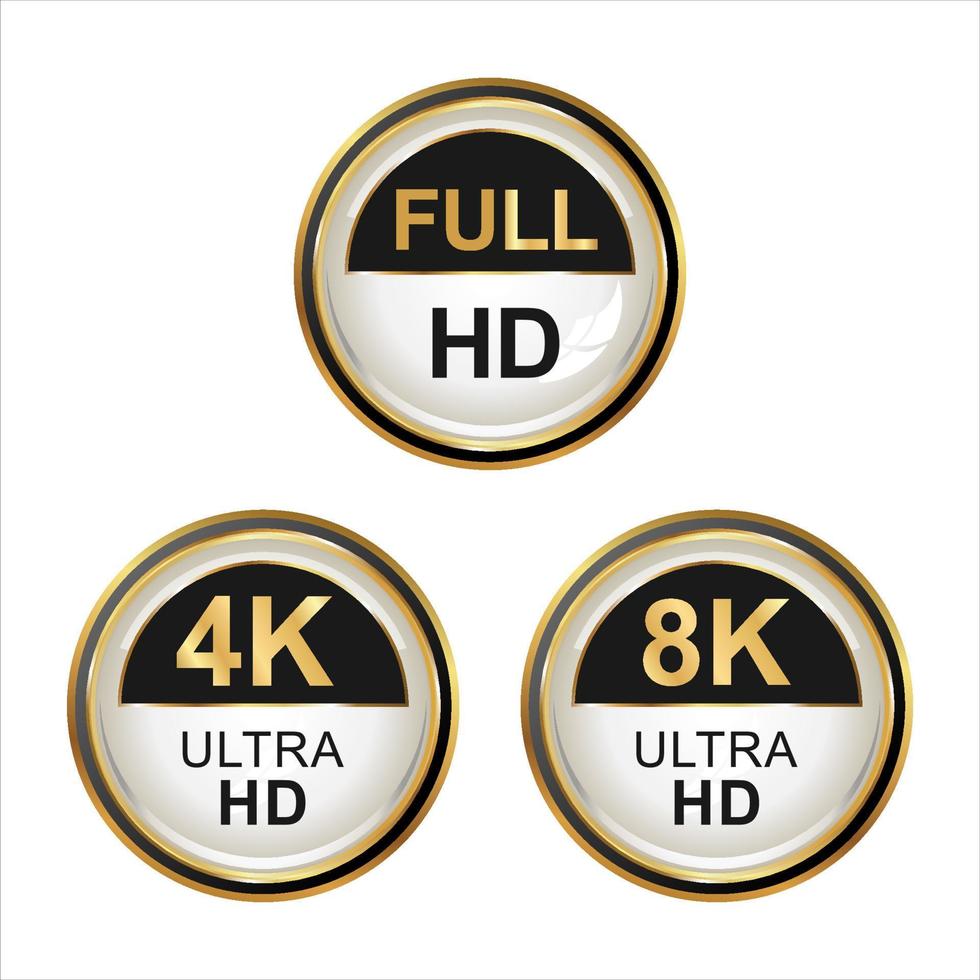 Collection of Full HD 4k 8K and Ultra Hd icons vector