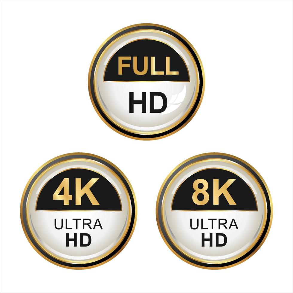 colección de íconos full hd 4k 8k y ultra hd vector