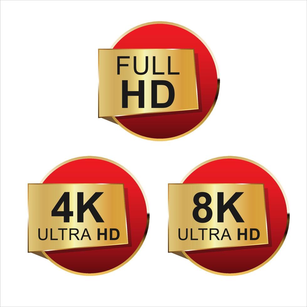 Collection of Full HD 4k 8K and Ultra Hd icons vector
