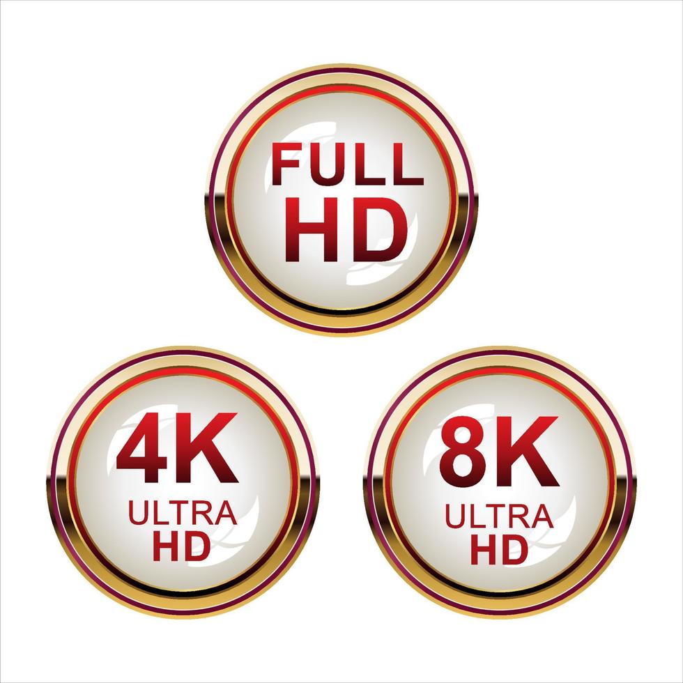 Collection of Full HD 4k 8K and Ultra Hd icons vector