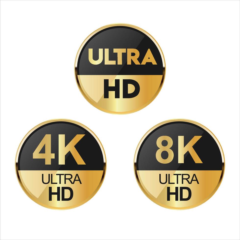 Collection of Full HD 4k 8K and Ultra Hd icons vector