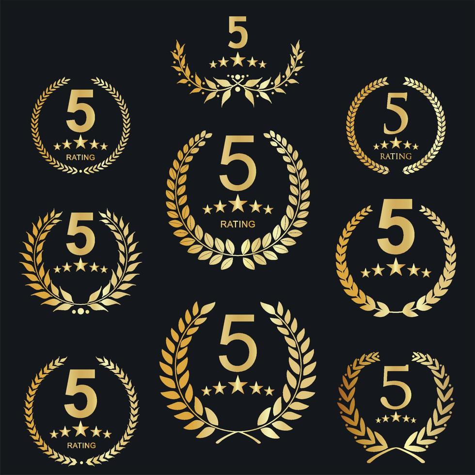 Collection of Golden Five stars rating icons template vector