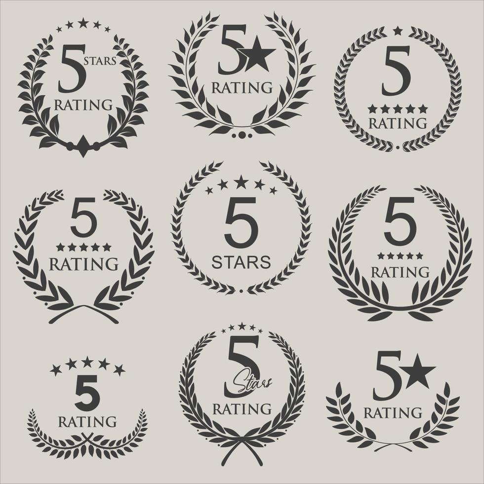 Retro laurel wreath five stars rating design template vector