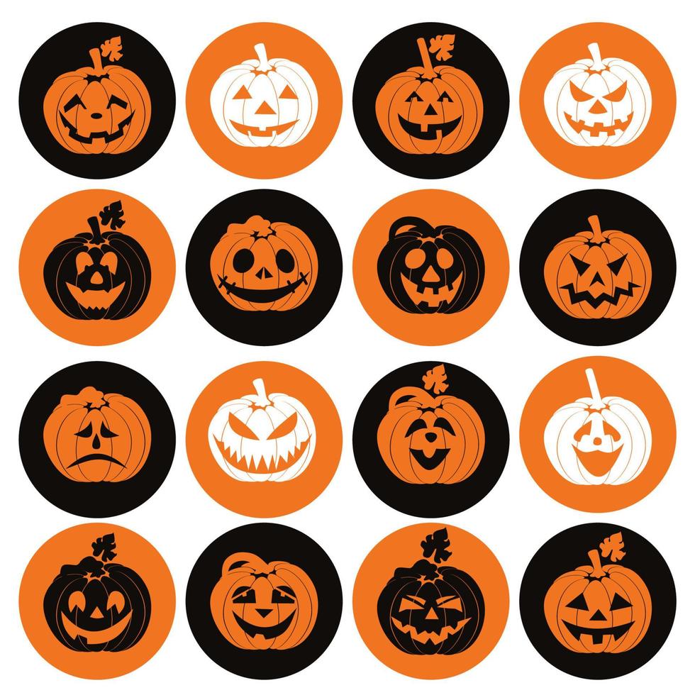 Halloween icon set of cheerful pumpkins. vector