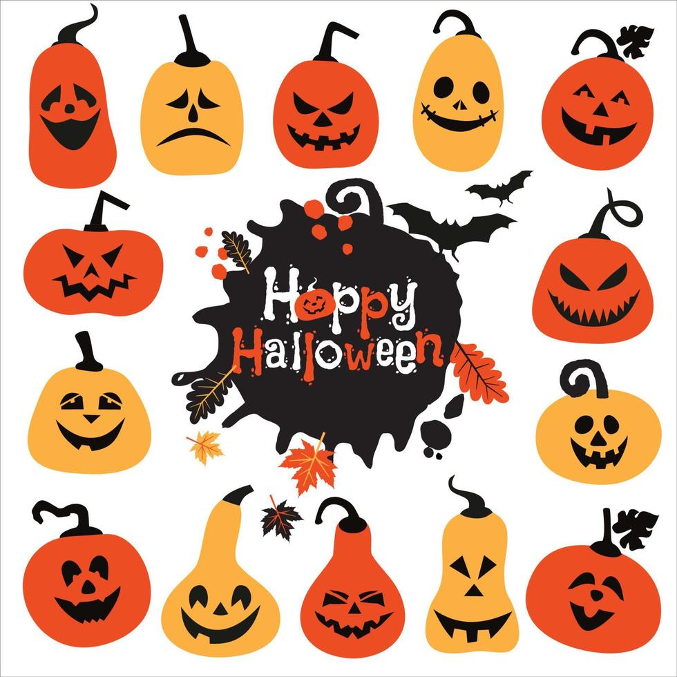 Conjunto de iconos de Halloween de calabazas alegres. vector