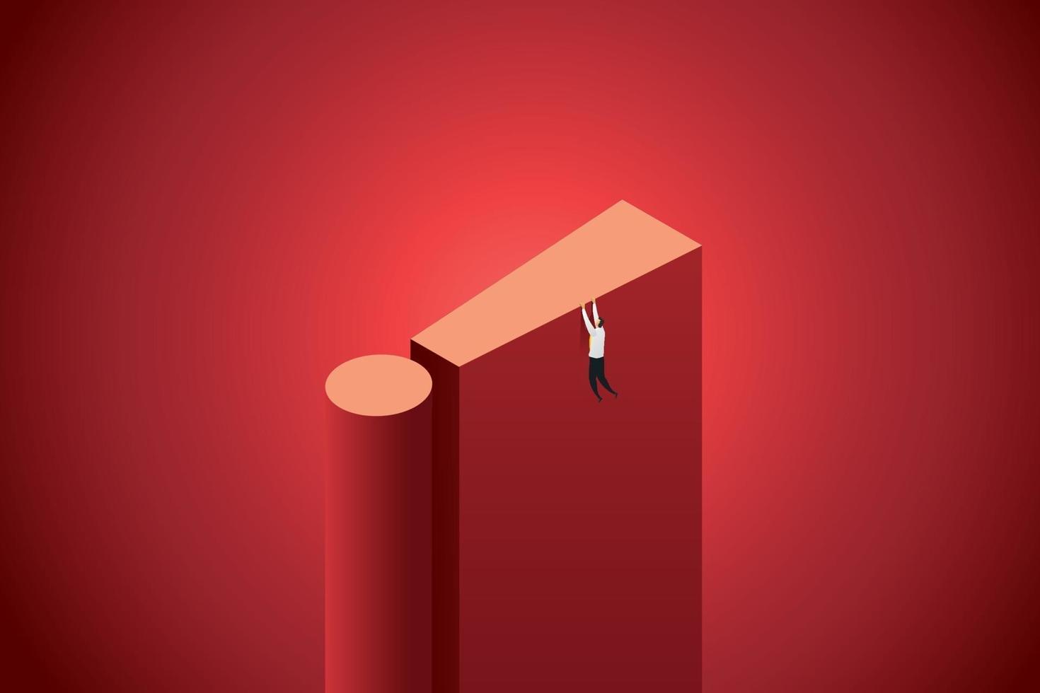 Businessman face risks on exclamation mark Warning. vector