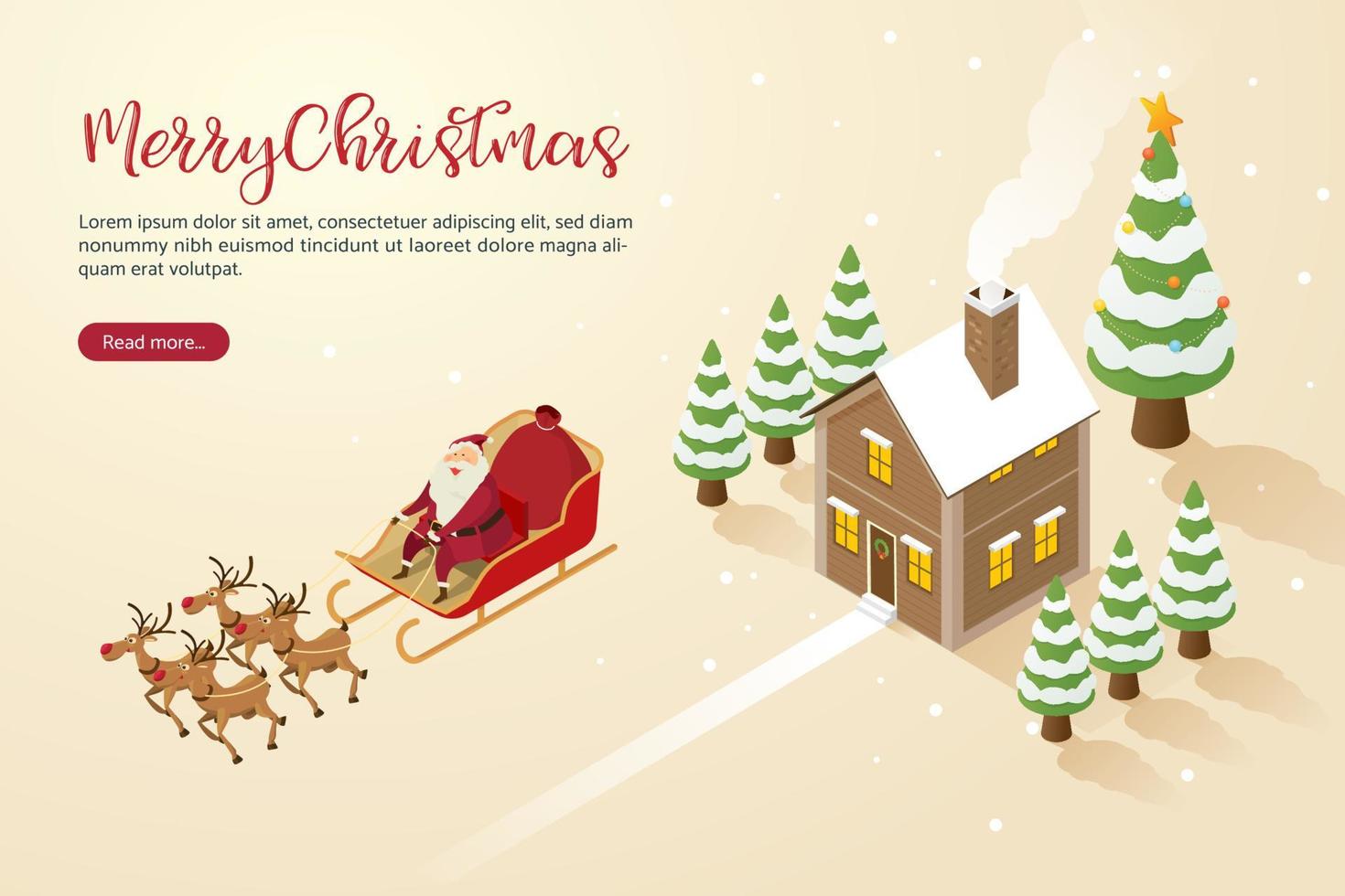 Merry Christmas santa claus with reindeer flying. vector