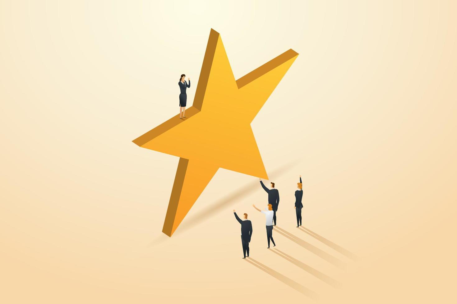 Successful employees stand on big stars. vector