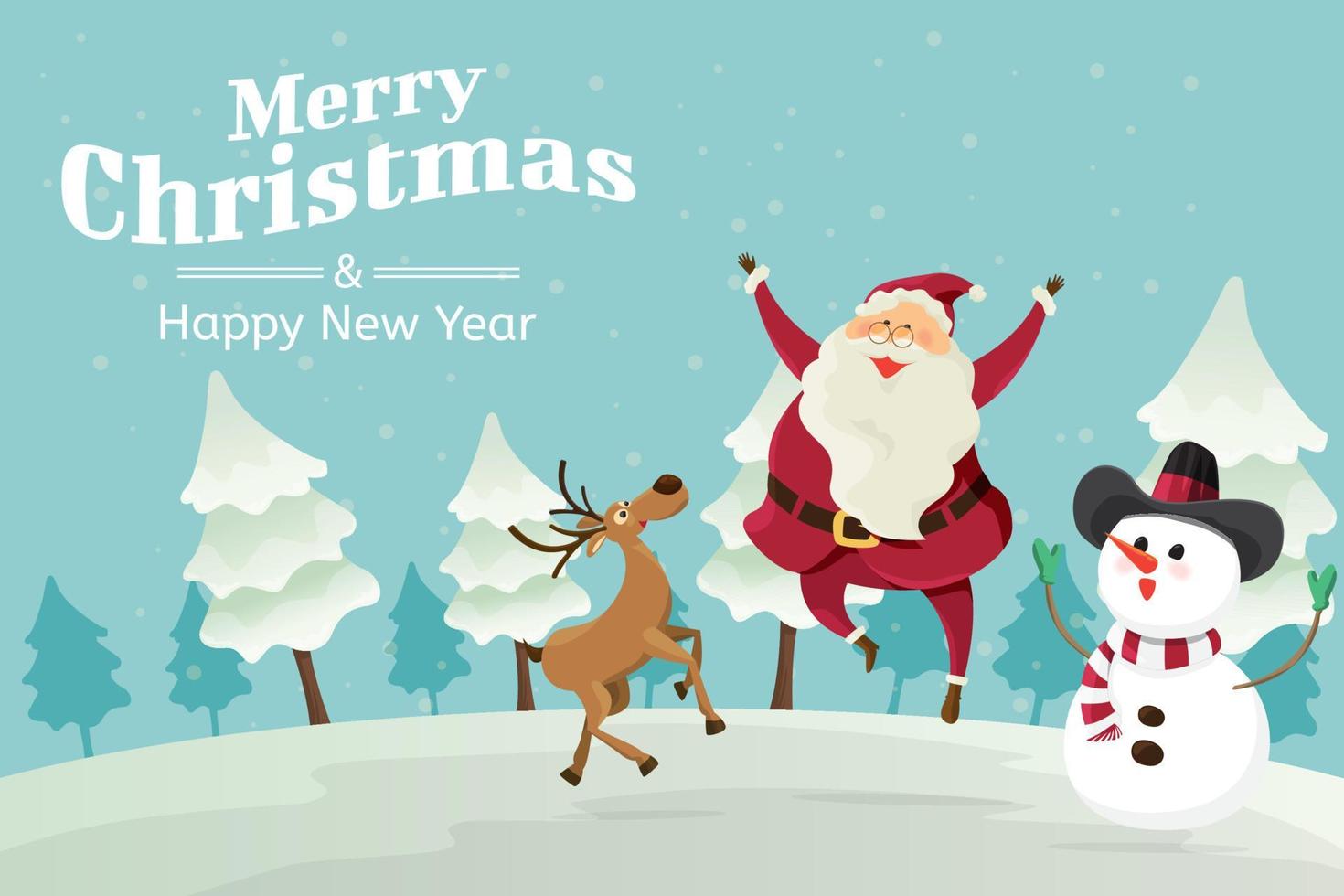 Santa claus reindeer and snowman. vector