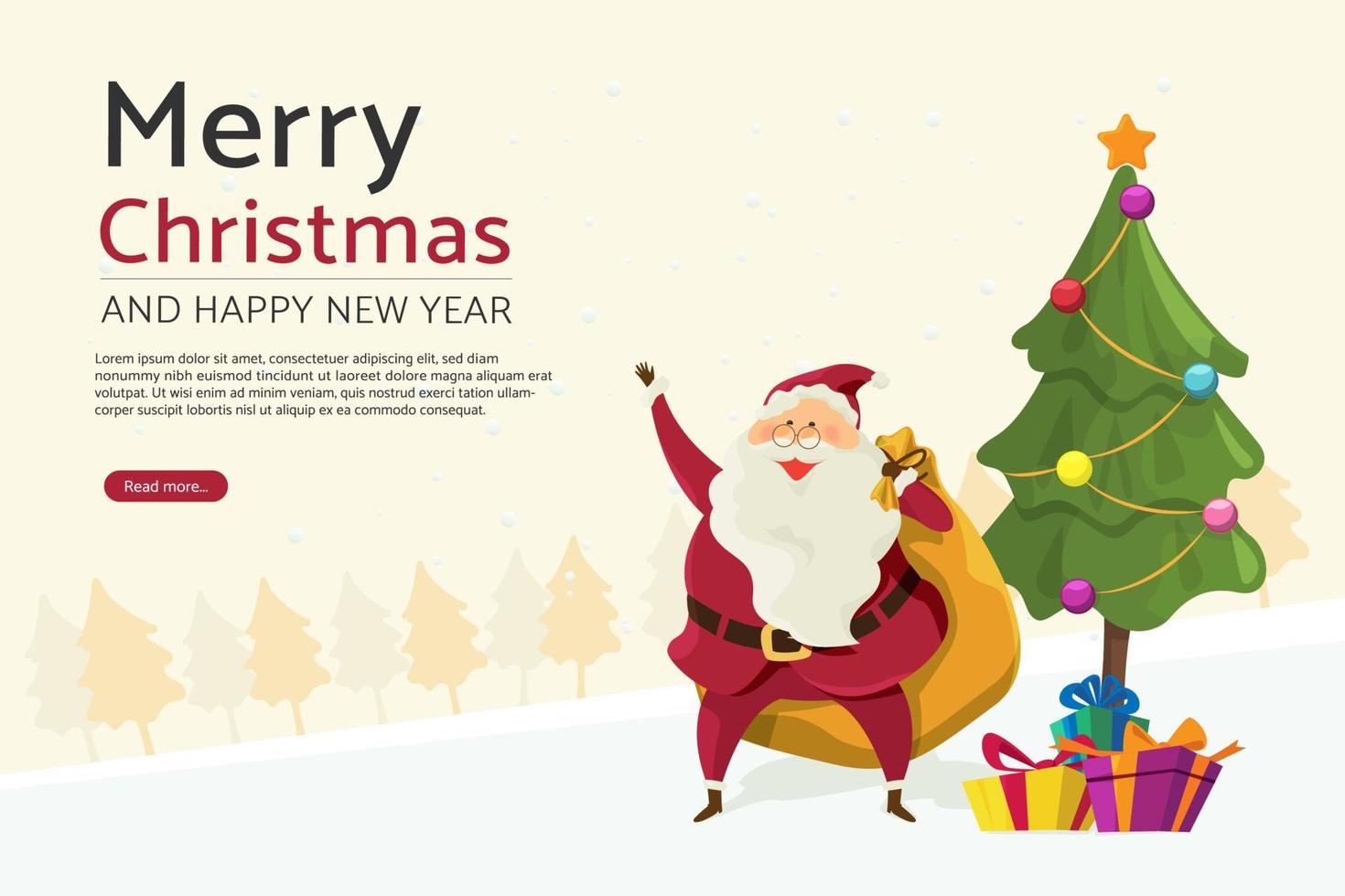 Santa claus with gift box on tree background. vector