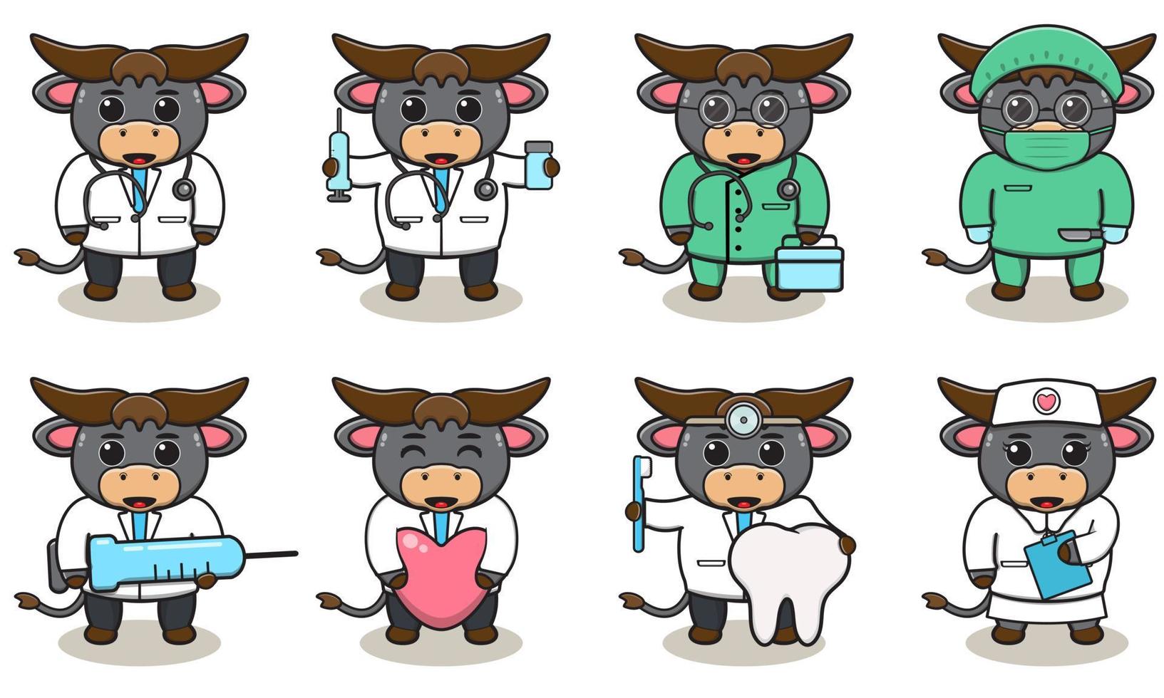 Buffalo cute Doctor set vector