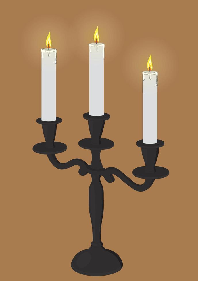 Candelabro vintage negro con tres velas blancas ilustración vectorial vector