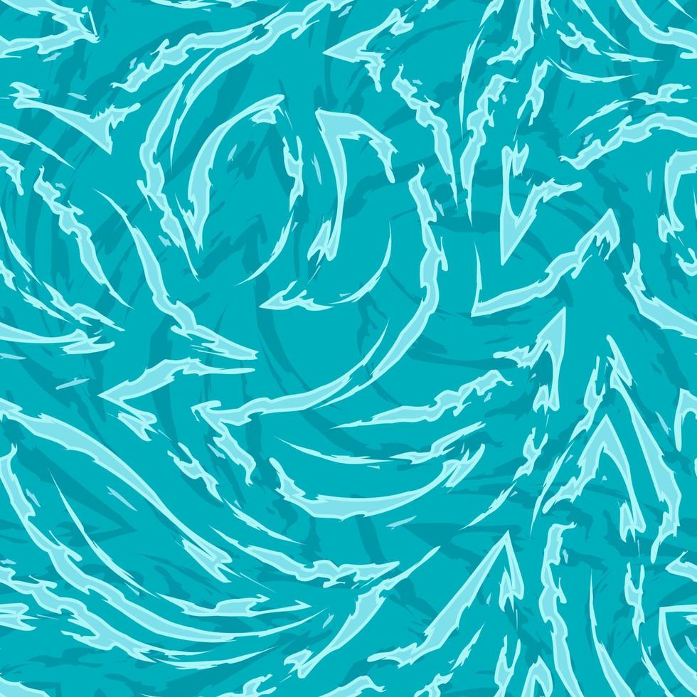 Turquoise vector seamless pattern of stripes with ragged edges in the form of corners and curls. Texture of the sea flow or water.