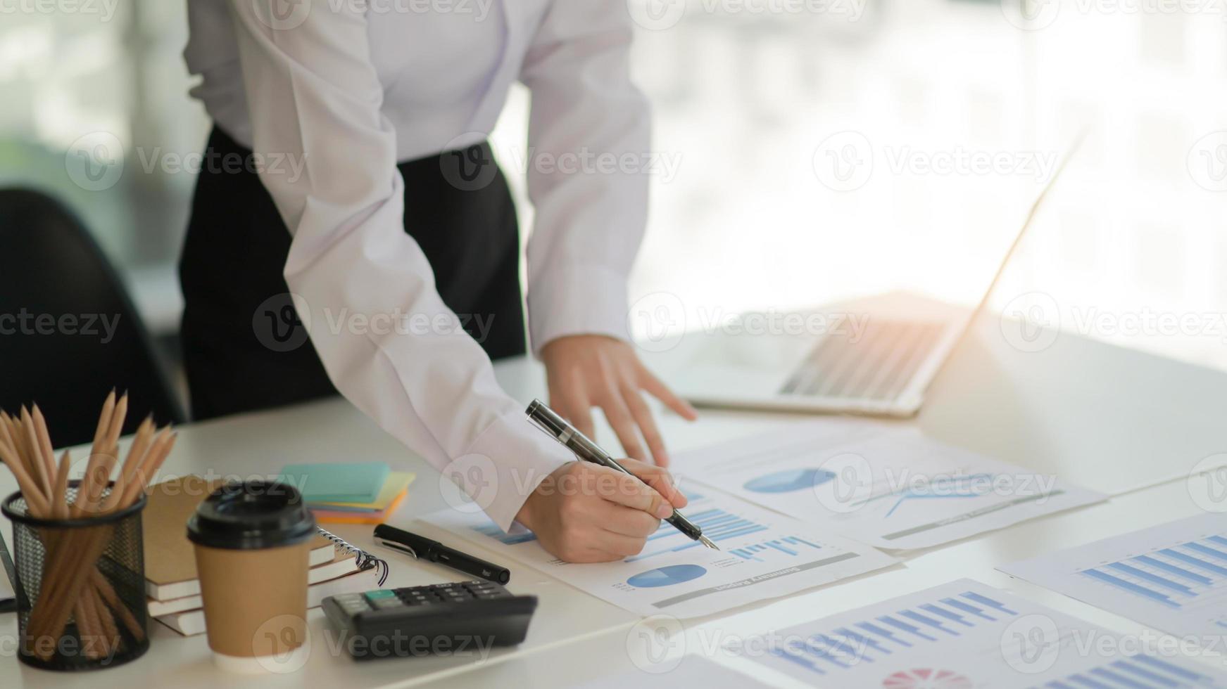 The auditor is analyzing the data graph of the organization in a modern office. photo