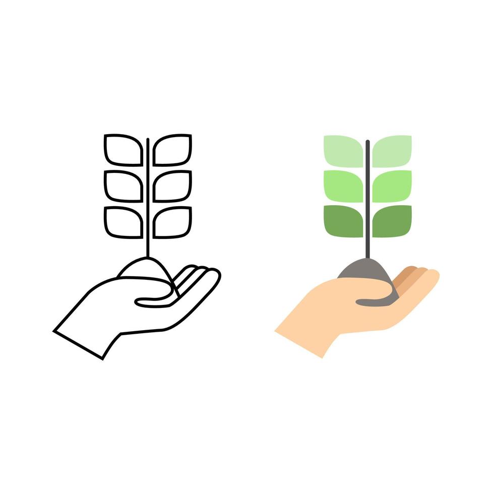 Hands Holding the Ground with Plants Growing on It. Suitable for Icons or Logos vector