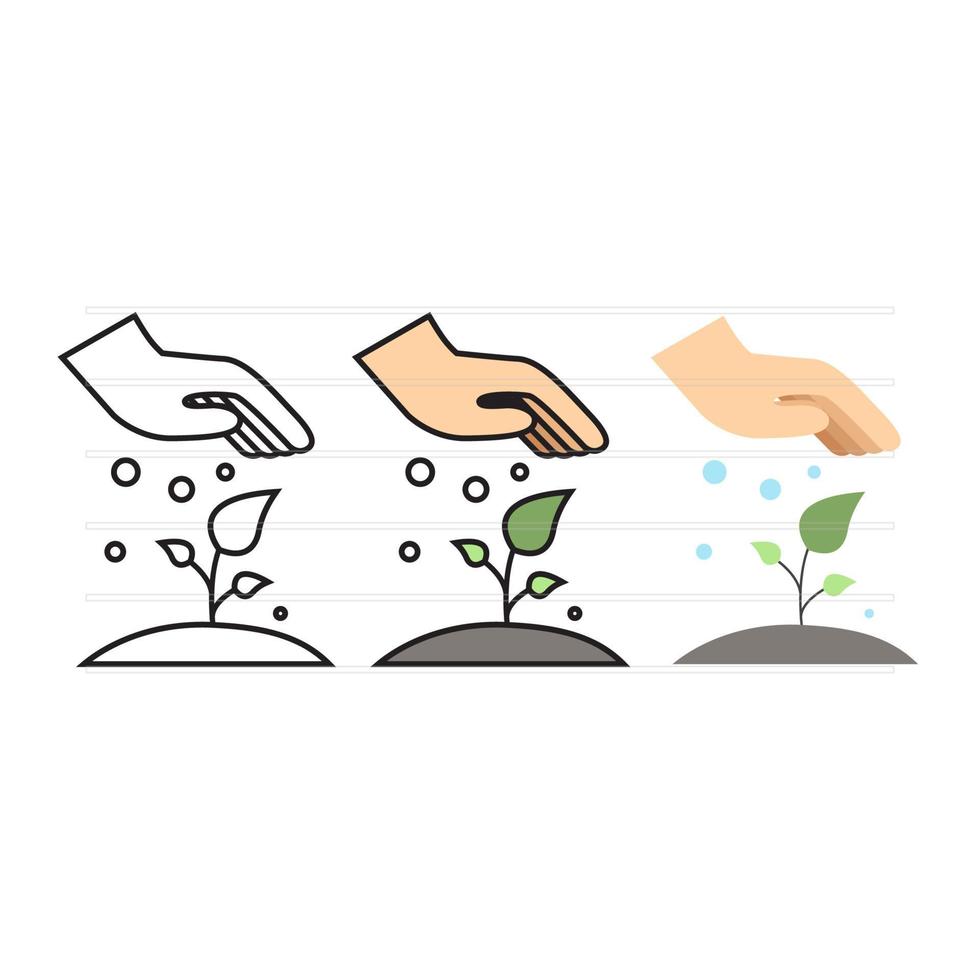 Image of hands applying fertilizer to plants. Plant care with flat styles, line styles, and editable strokes. Suitable for icons or logos vector