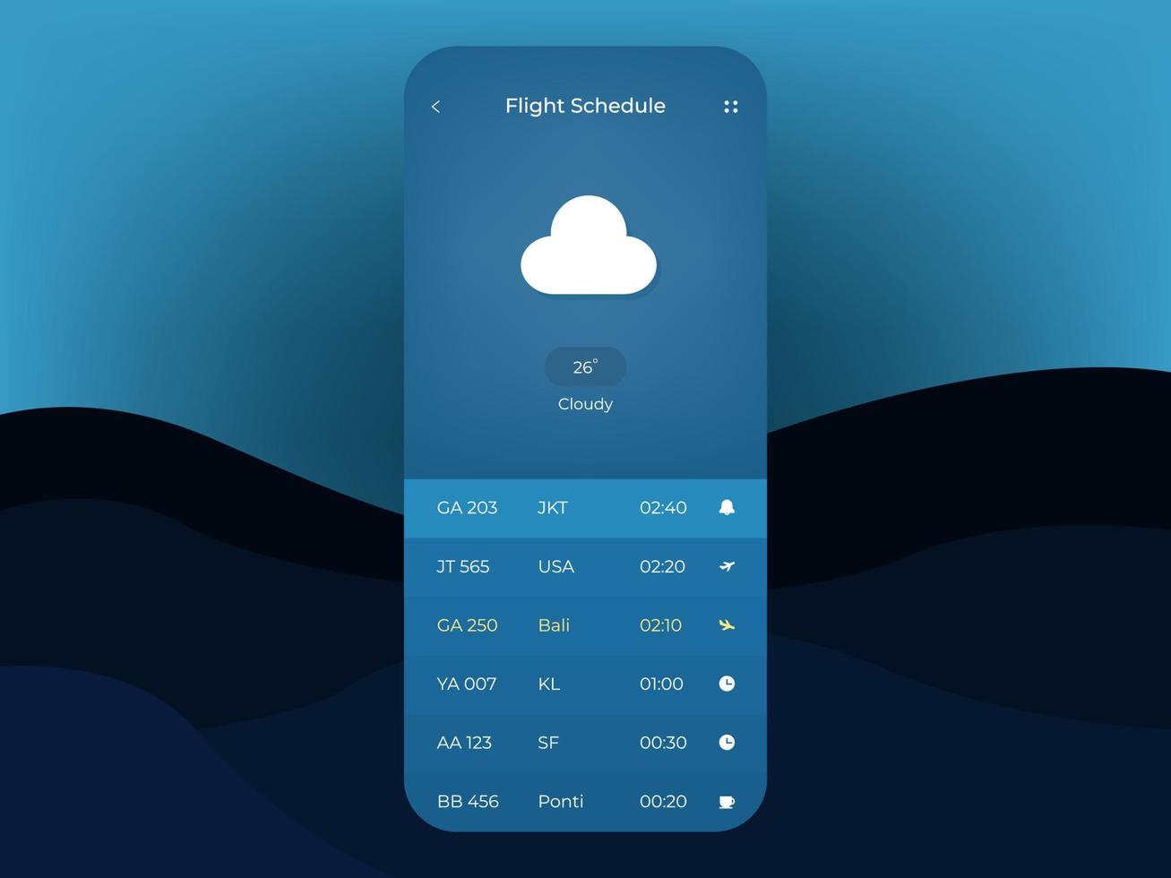 horario de vuelo, interfaz de usuario o interfaz de usuario para la aplicación de horario de vuelo vector