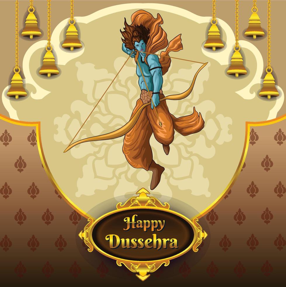 Dussehra greetings like rama stretching his bow with arrow to attack the evil vector
