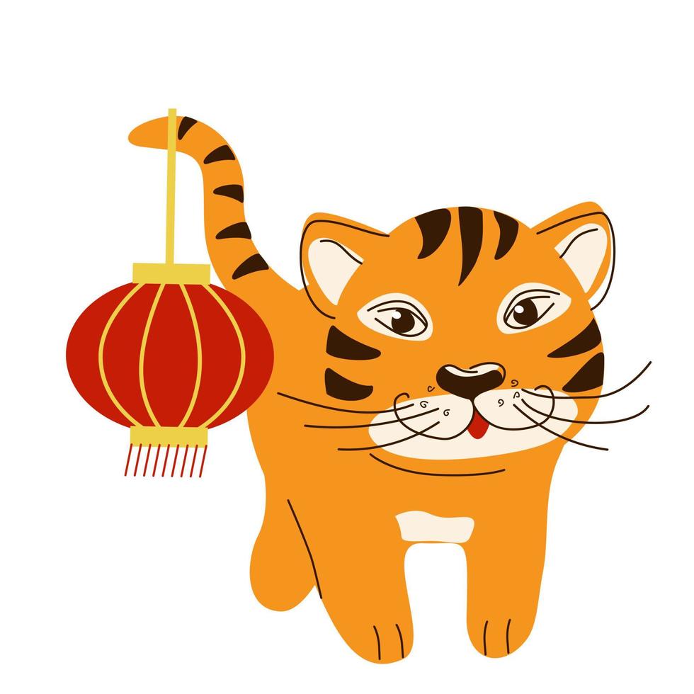 Tiger with a red Chinese flashlight vector