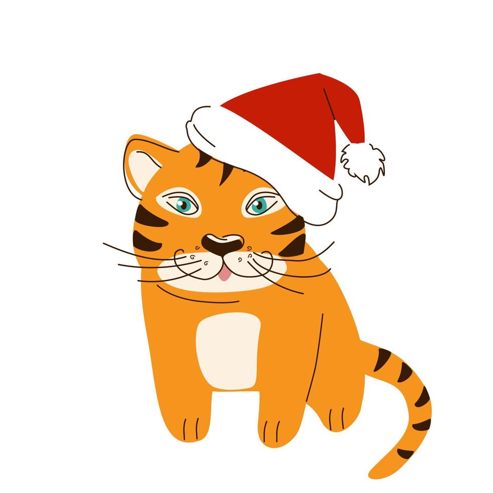 Bengal tiger in a red hat vector