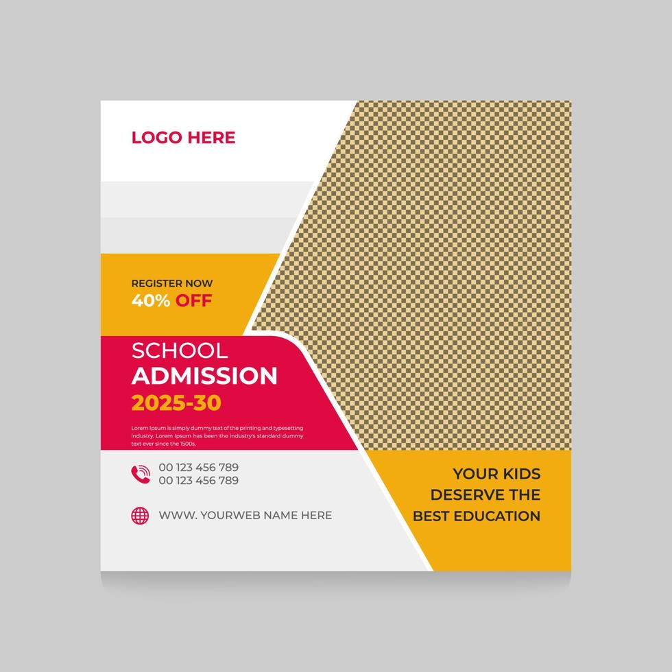 School education admission social media post Template Design And back to school web banner Design. square poster vector