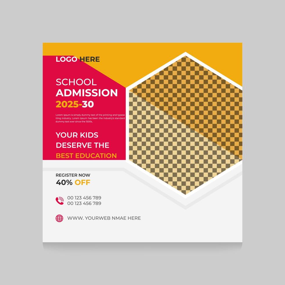 School education admission social media post Template Design And back to school web banner Design. square poster vector