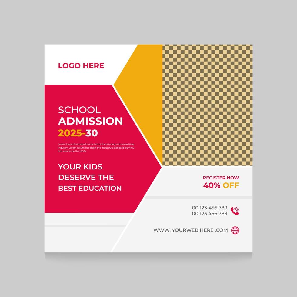 School education admission social media post Template Design And back to school web banner Design. square poster vector