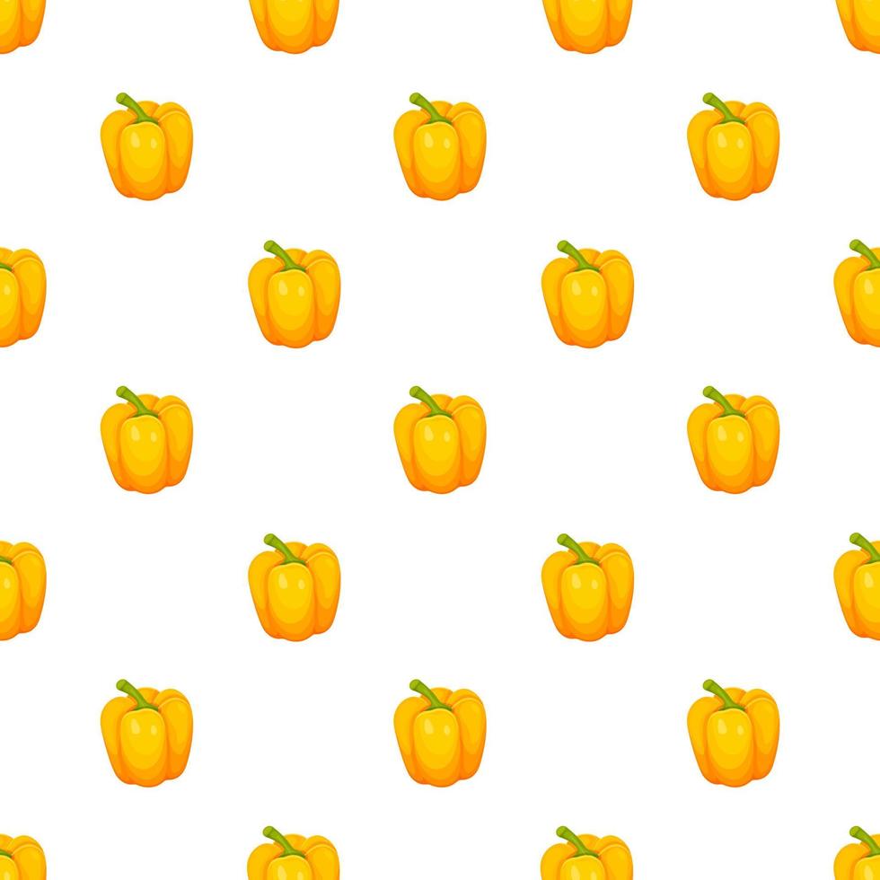 Bell pepper seamless pattern of sweet yellow Bulgarian pepper isolated on white background. Vector illustration of vegetables in cartoon simple style. Vector illustration