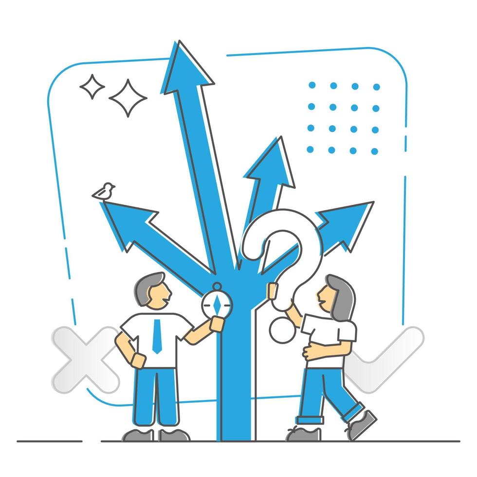 Elección y decisión para la estrategia de dirección empresarial concepto de esquema monocolor vector