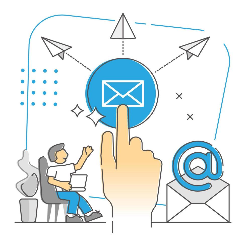 Sending e-mails as global widespread messaging monocolor outline concept vector