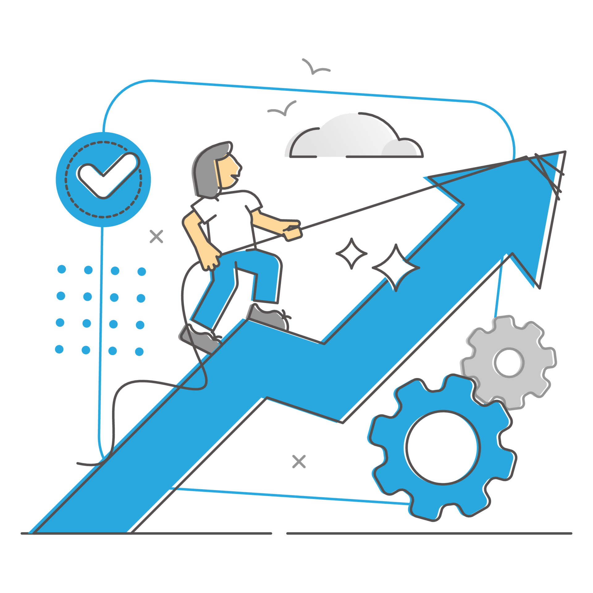 Progress growth as development and improvement rise monocolor outline