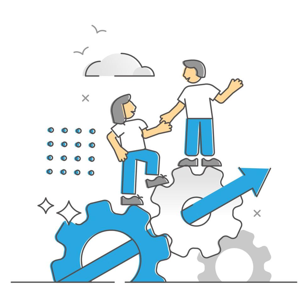 Teamwork effective assistance and collaboration monocolor outline concept vector