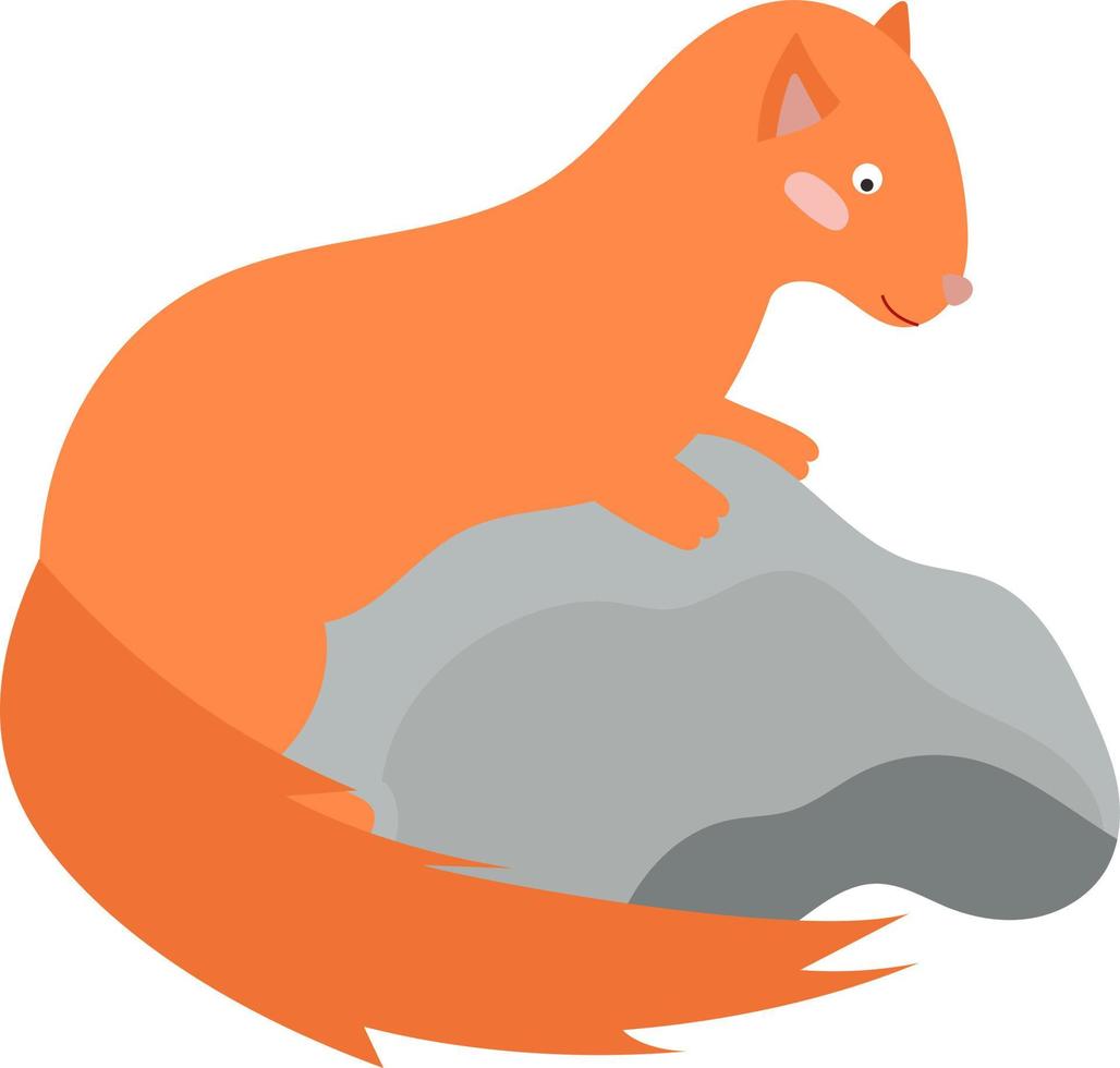 Cartoon funny Weasel on a white background sitting on a stone vector
