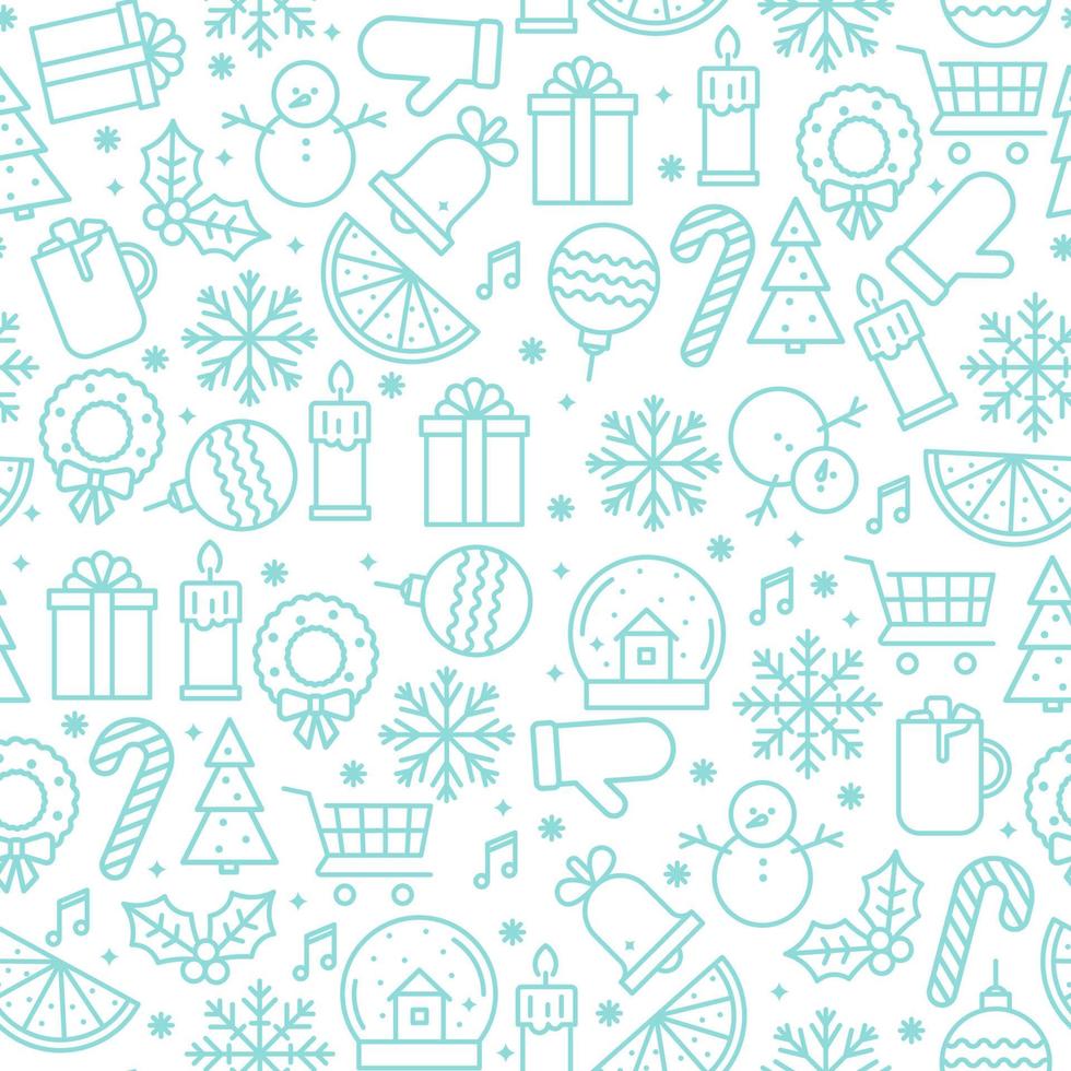 Christmas seamless pattern with xmas icons. Vector isolated illustration in outline style