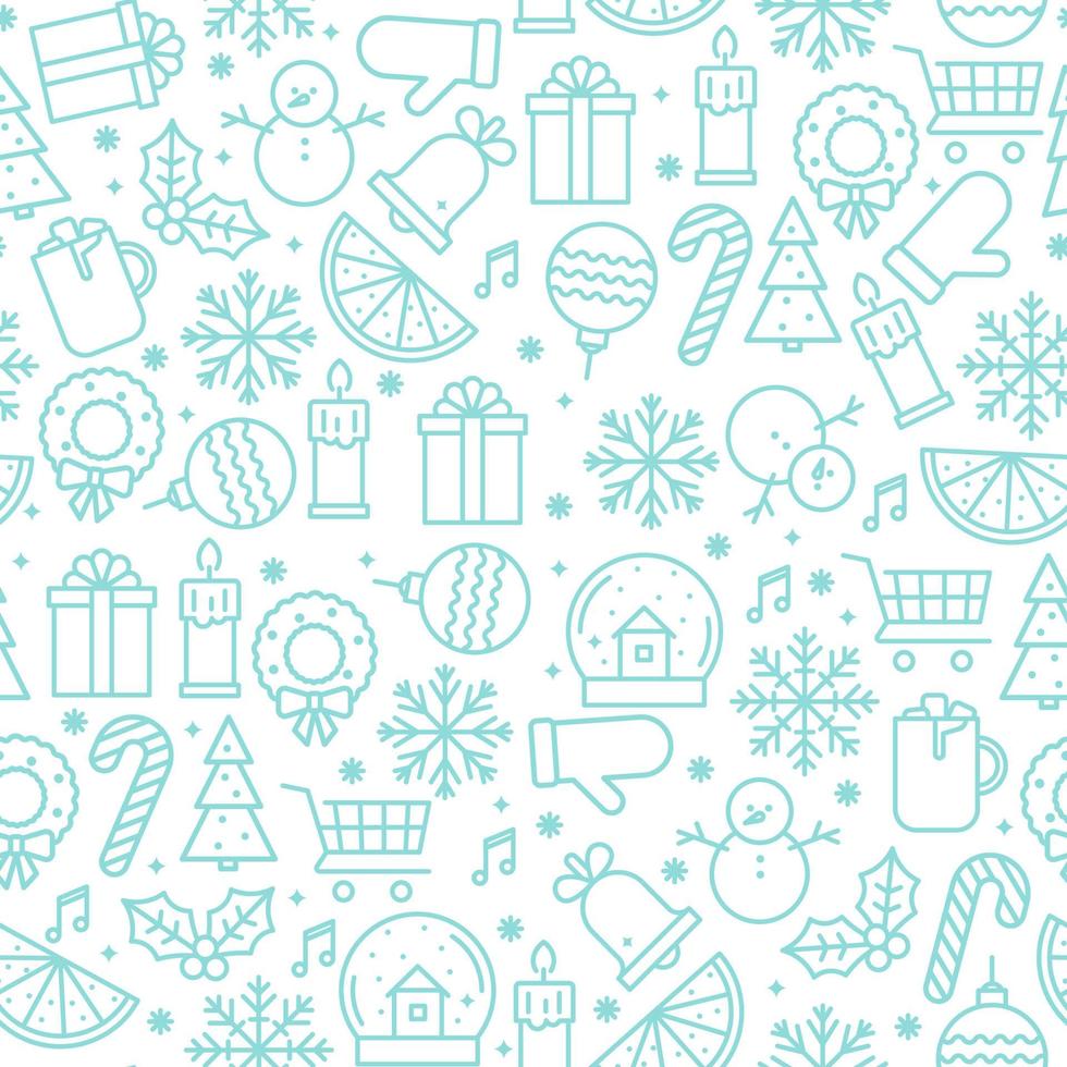 Christmas seamless pattern with xmas icons. Vector isolated illustration in outline style