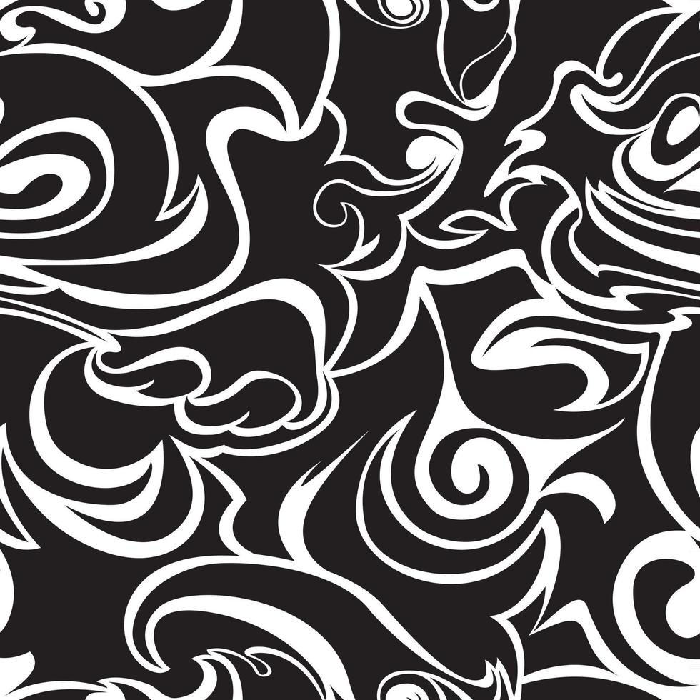 Seamless pattern of spirals and curls in black on on a white background vector