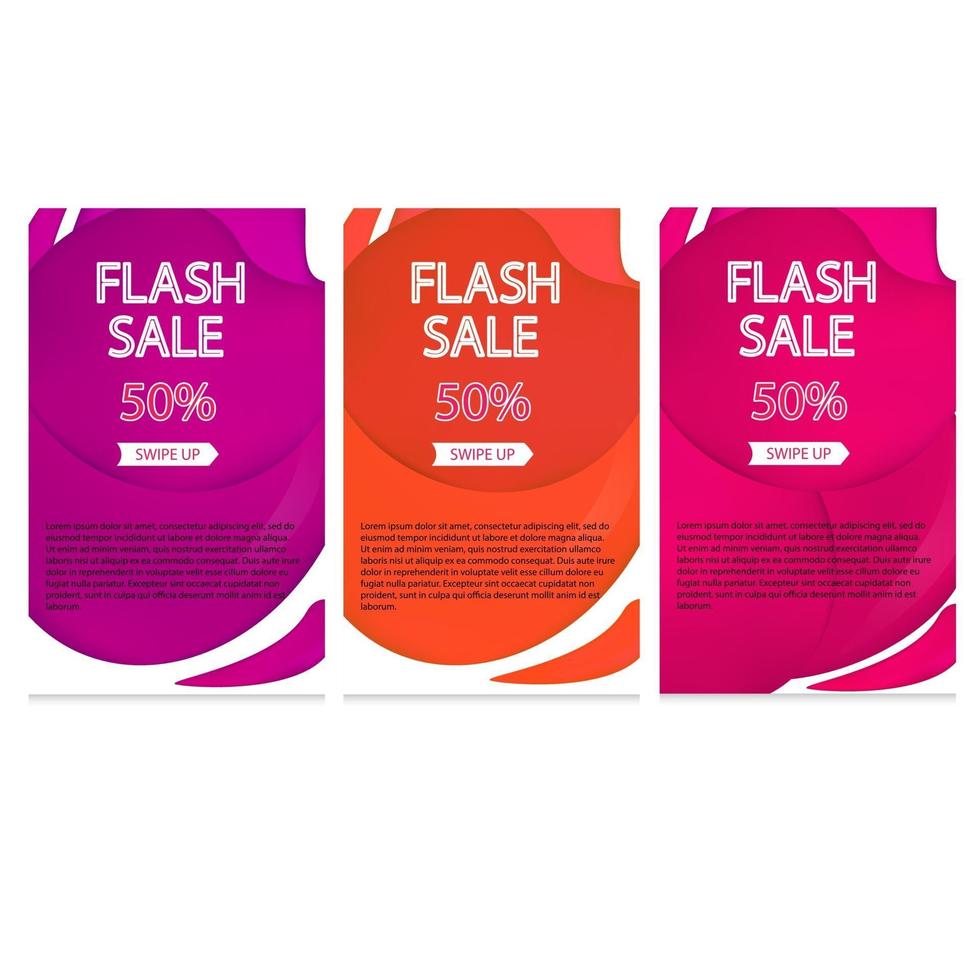 set of dynamic modern geometric and liquid mobile for flash sales of banners Purple orange and red colors vector