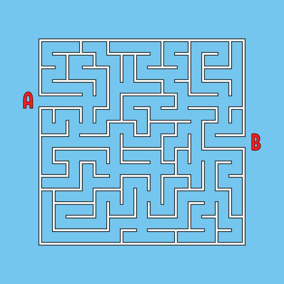 Abstract square maze. Game for kids. Puzzle for children. One entrances, one exit. Labyrinth conundrum. Simple flat vector illustration isolated on color background.