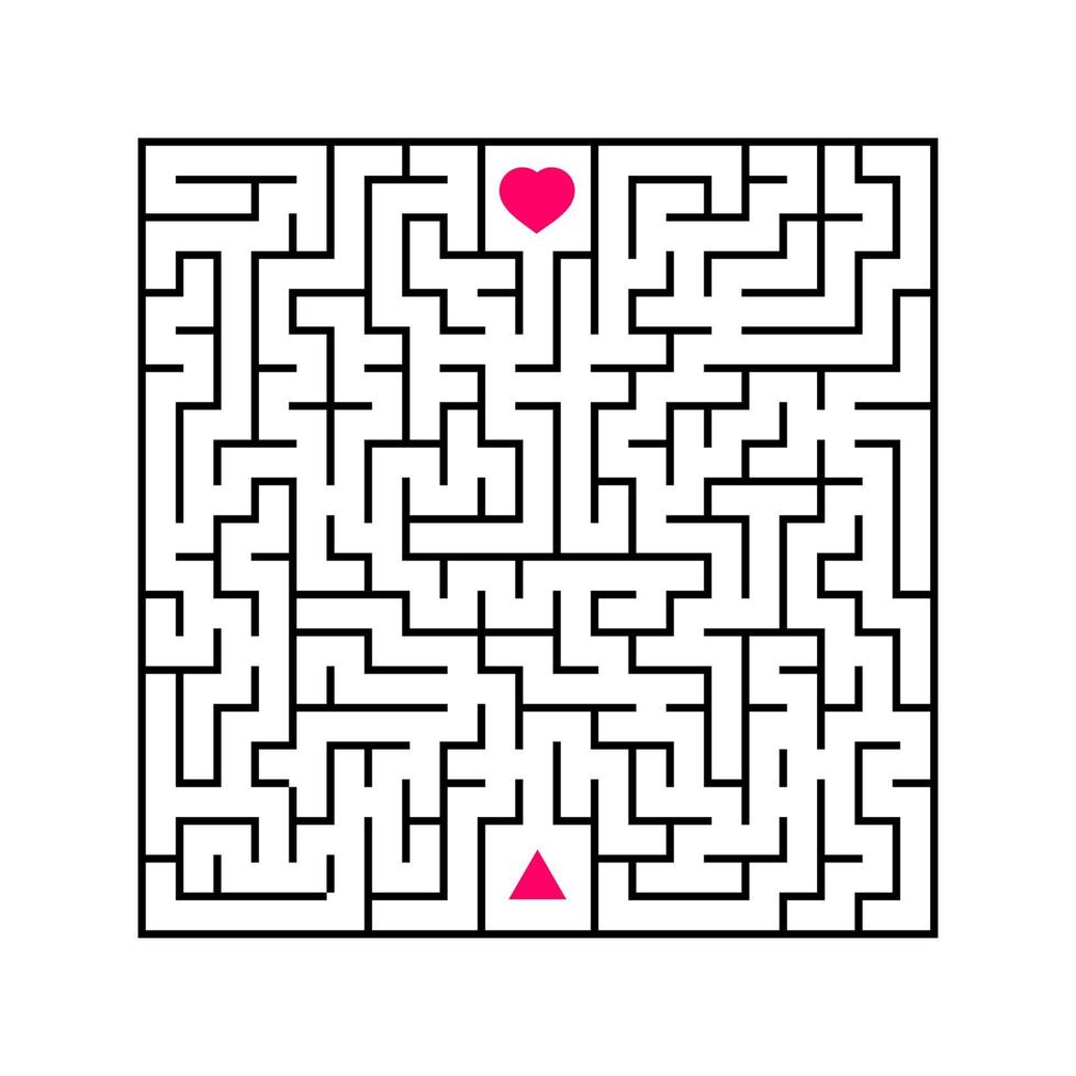 laberinto cuadrado abstracto. un juego interesante y útil para los niños. encuentra el camino de la flecha al corazón. Ilustración de vector plano simple aislado sobre fondo blanco.