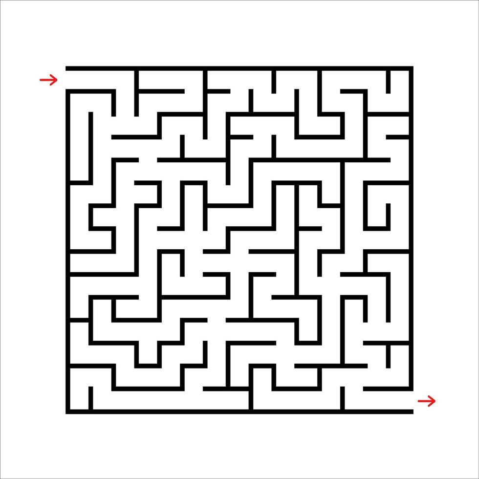 laberinto cuadrado negro. un juego interesante y útil para niños. Puzzle infantil con una entrada y una salida. enigma del laberinto. Ilustración de vector plano simple aislado sobre fondo blanco.