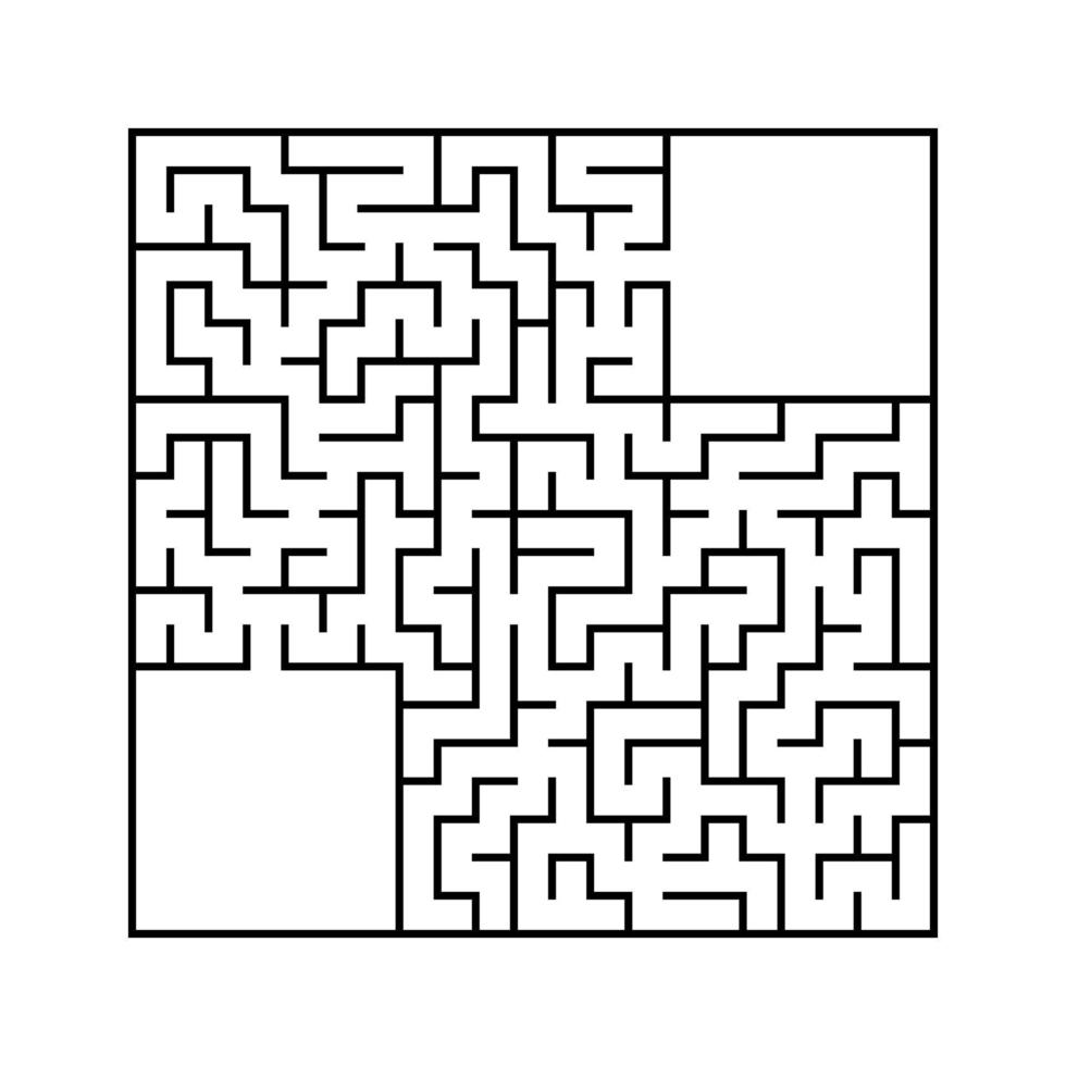 Abstract square maze with entrance and exit. An interesting and useful game for children. Simple flat vector illustration isolated on white background. With a place for your drawings.