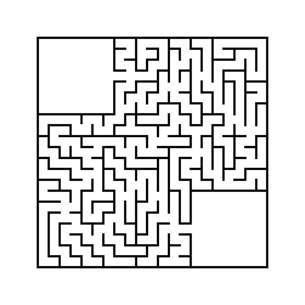 Abstract square maze with entrance and exit. An interesting and useful game for children. Simple flat vector illustration isolated on white background. With a place for your drawings.
